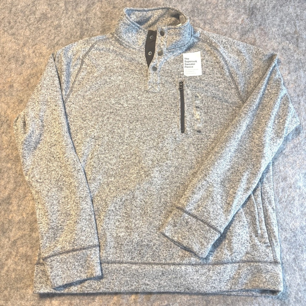 Supersoft Sweater Fleece Henley Pullover Mens XXL Gray Snap Mock Neck Pocket